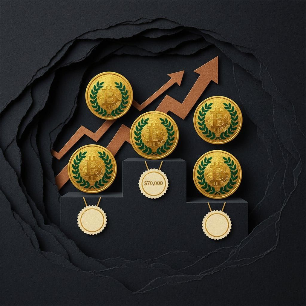 Top 5 altcoins April 2026 extreme fear gold coin podium paper cut collage illustration