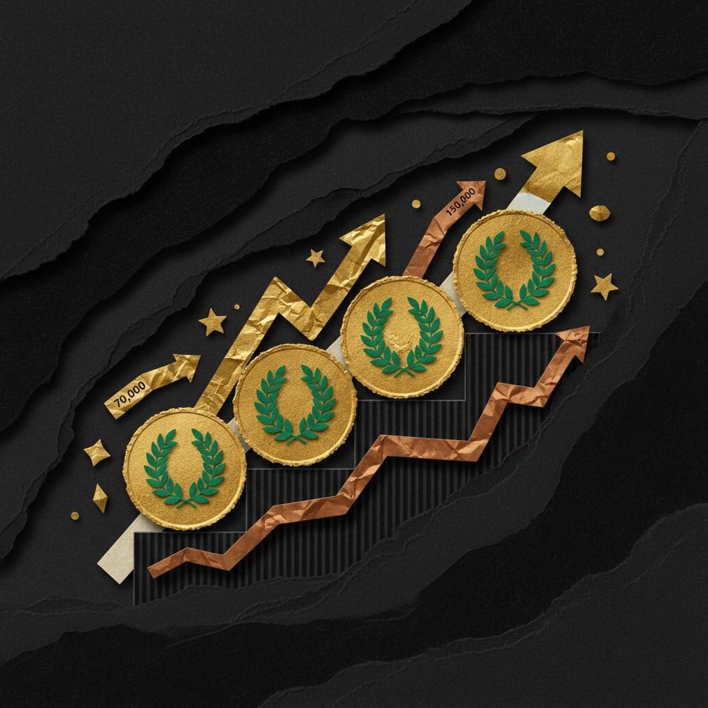 Top 5 crypto picks April 2026 fear market buying opportunity gold coins paper cut collage illustration