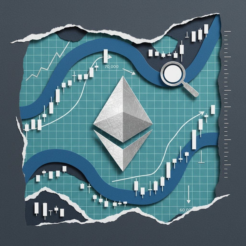 Ethereum ETH price technical analysis April 2026 RSI MACD Bollinger Bands paper cut collage illustration