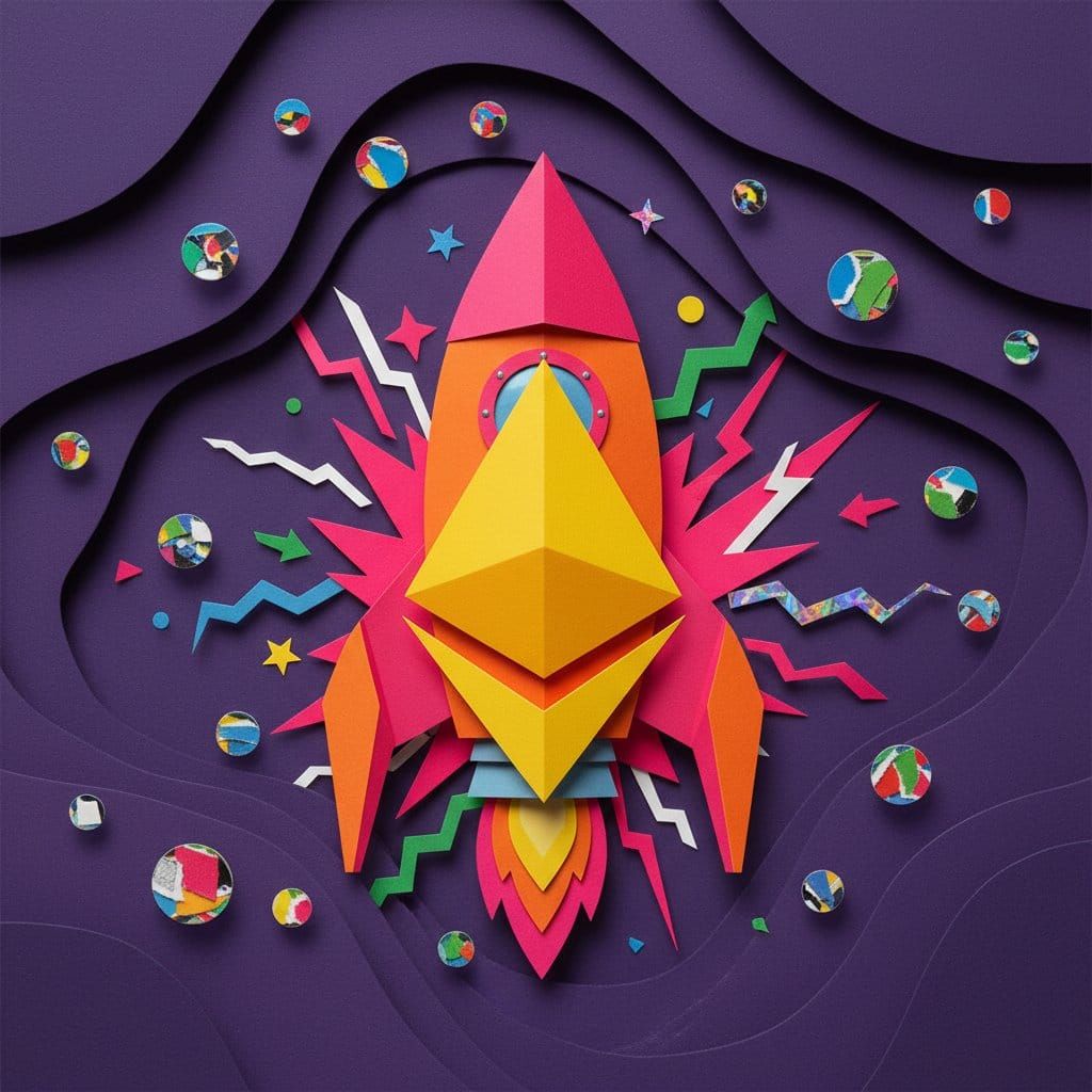 Tokamak Network TOKAMAK surge Ethereum Layer 2 L2 trending upward rocket paper cut collage illustration