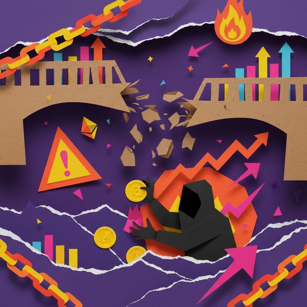 KelpDAO 2026 LayerZero bridge hack Lazarus Group DeFi recovery paper cut collage illustration