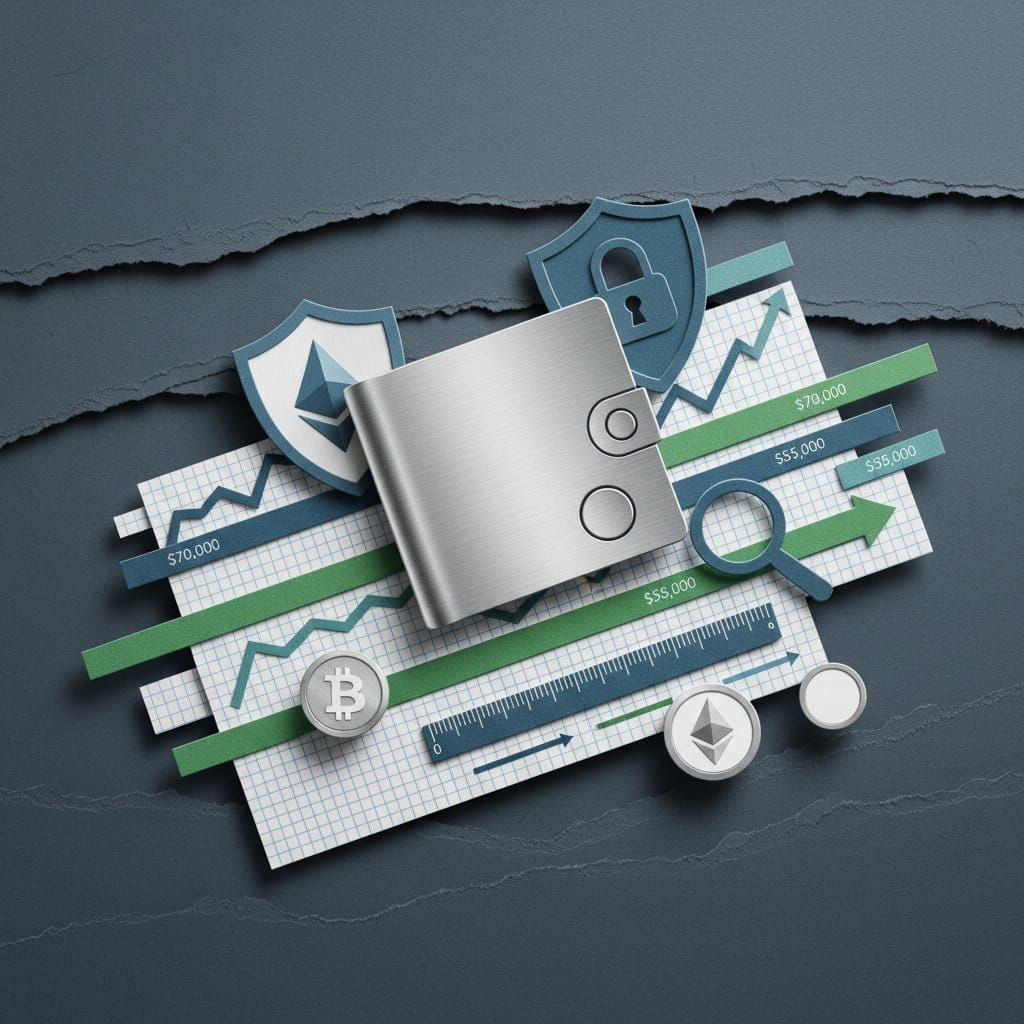 Trezor hardware wallet 2026 Safe series self-custody security comparison paper cut collage illustration