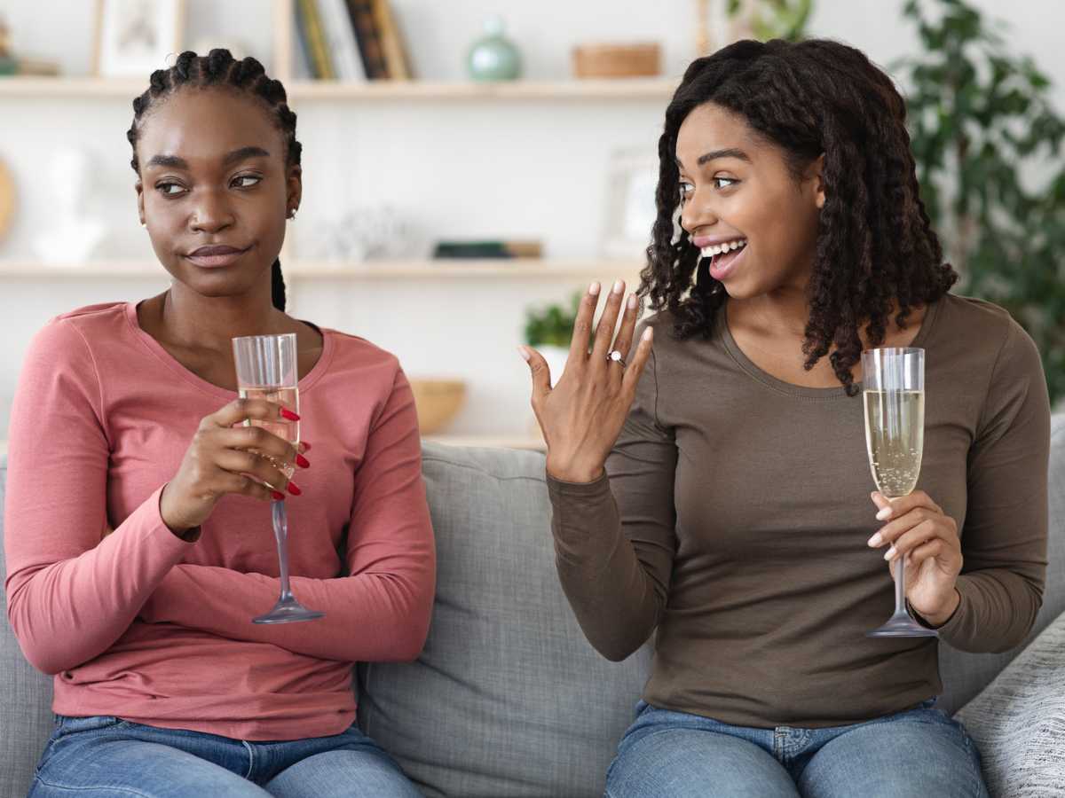 A friend gets jealous over good news from her friend because she can't help but compare.