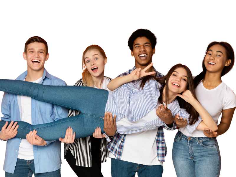 A group of friends smiling and laughing together.