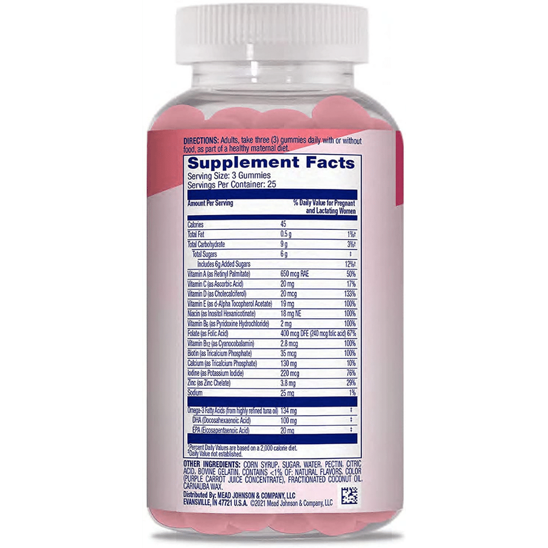 Enfamom Prenatal Multivitamingummies, back label with Supplement Facts