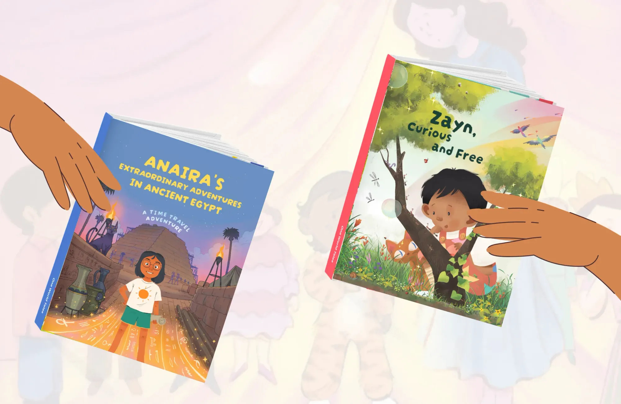 A child proudly seeing their own name printed on a storybook cover