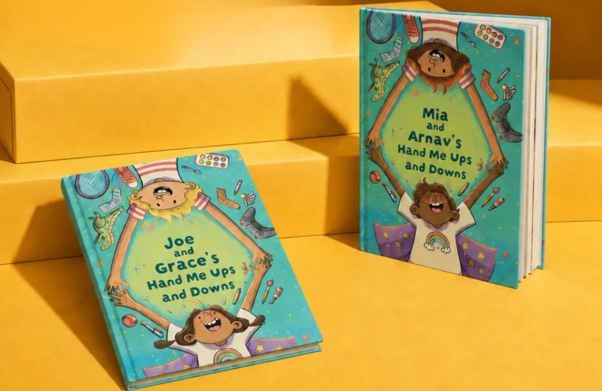 Siblings sitting together reading their shared storybook