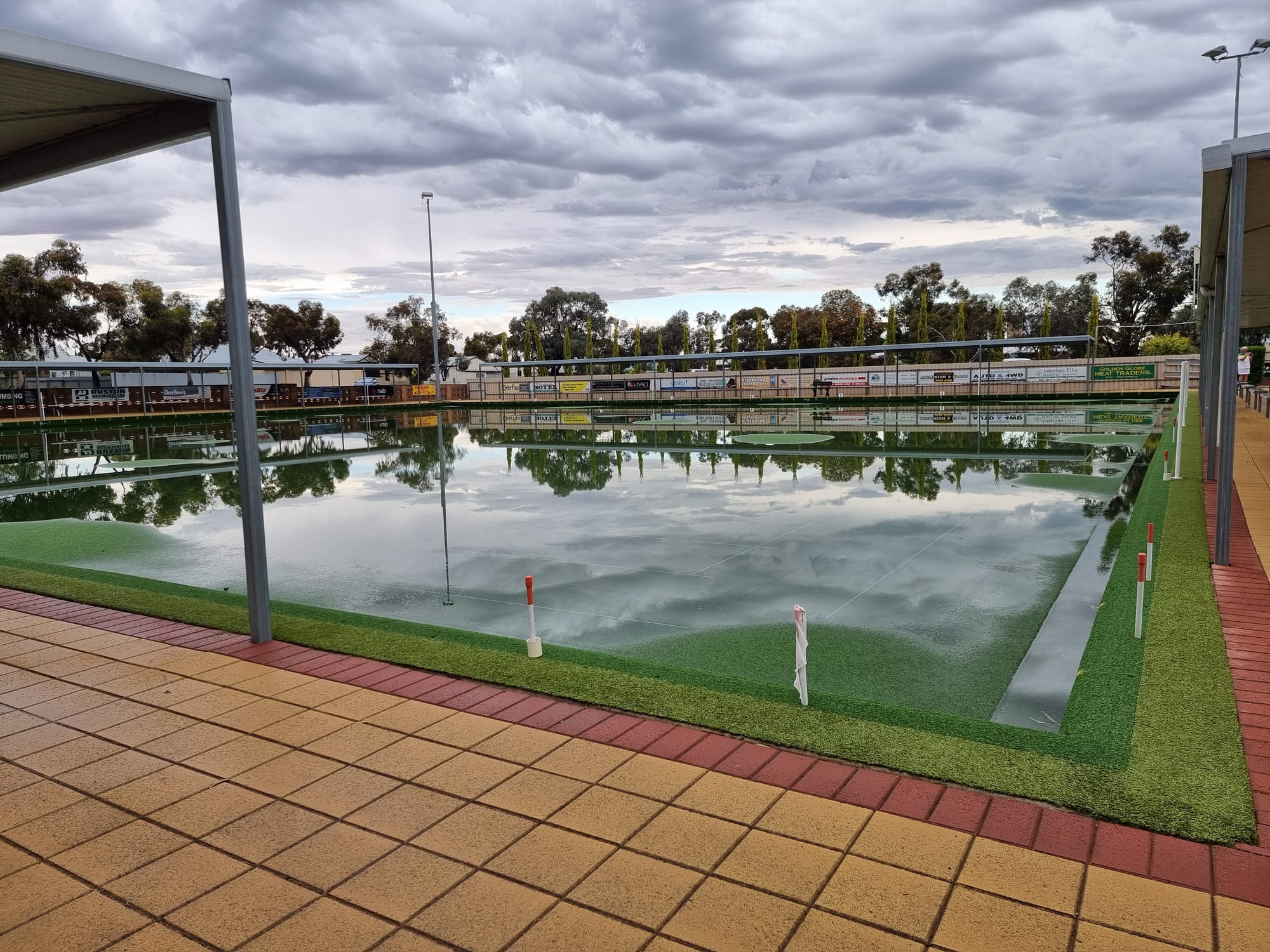 Flooded greens at the Renmark Bowling Club.