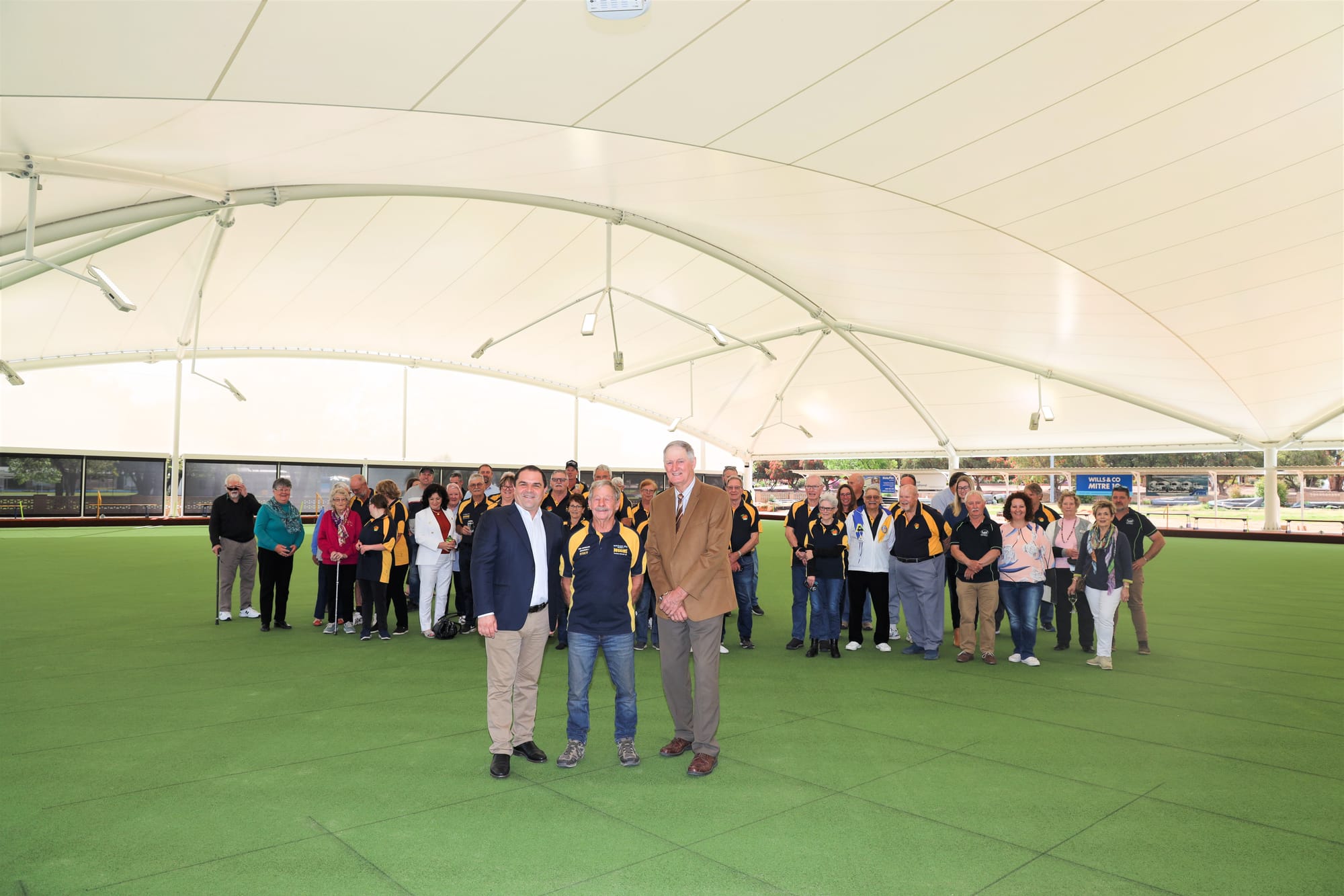 Waikerie bowlers celebrate their gigantic new dome