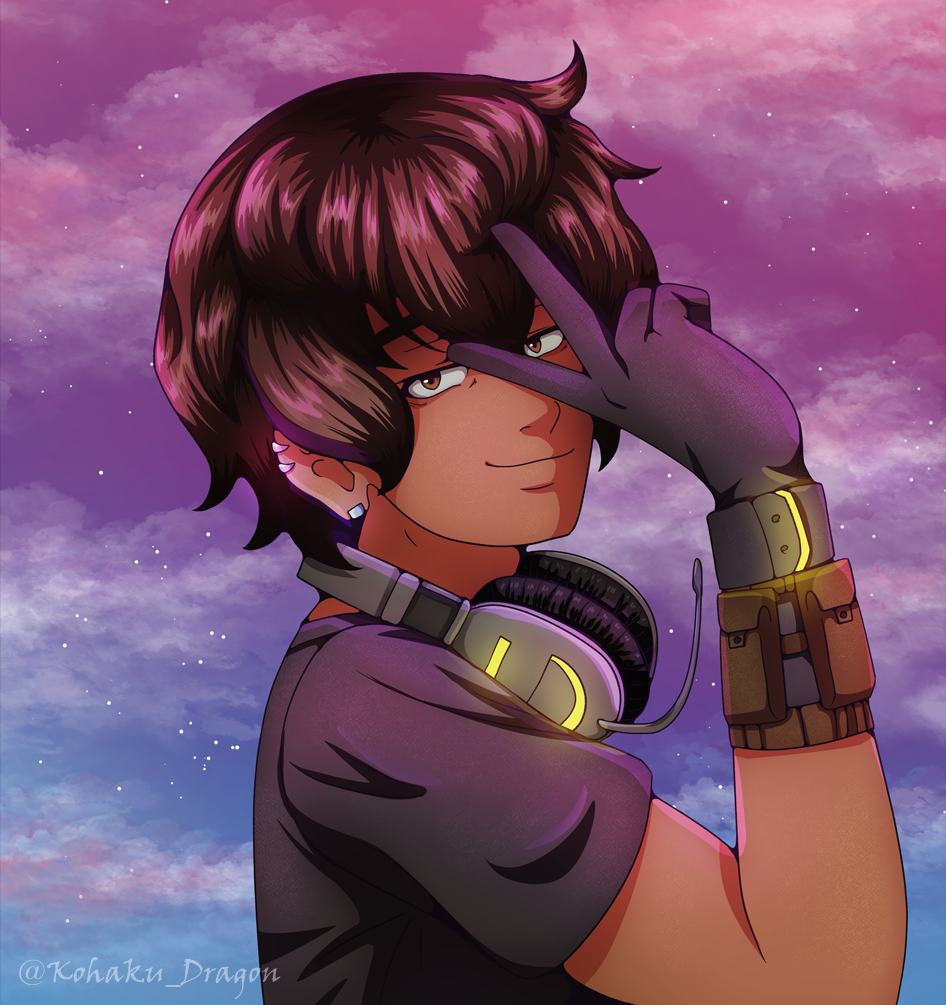Sci-fi OC with wearable tech headphones and wrist cuff