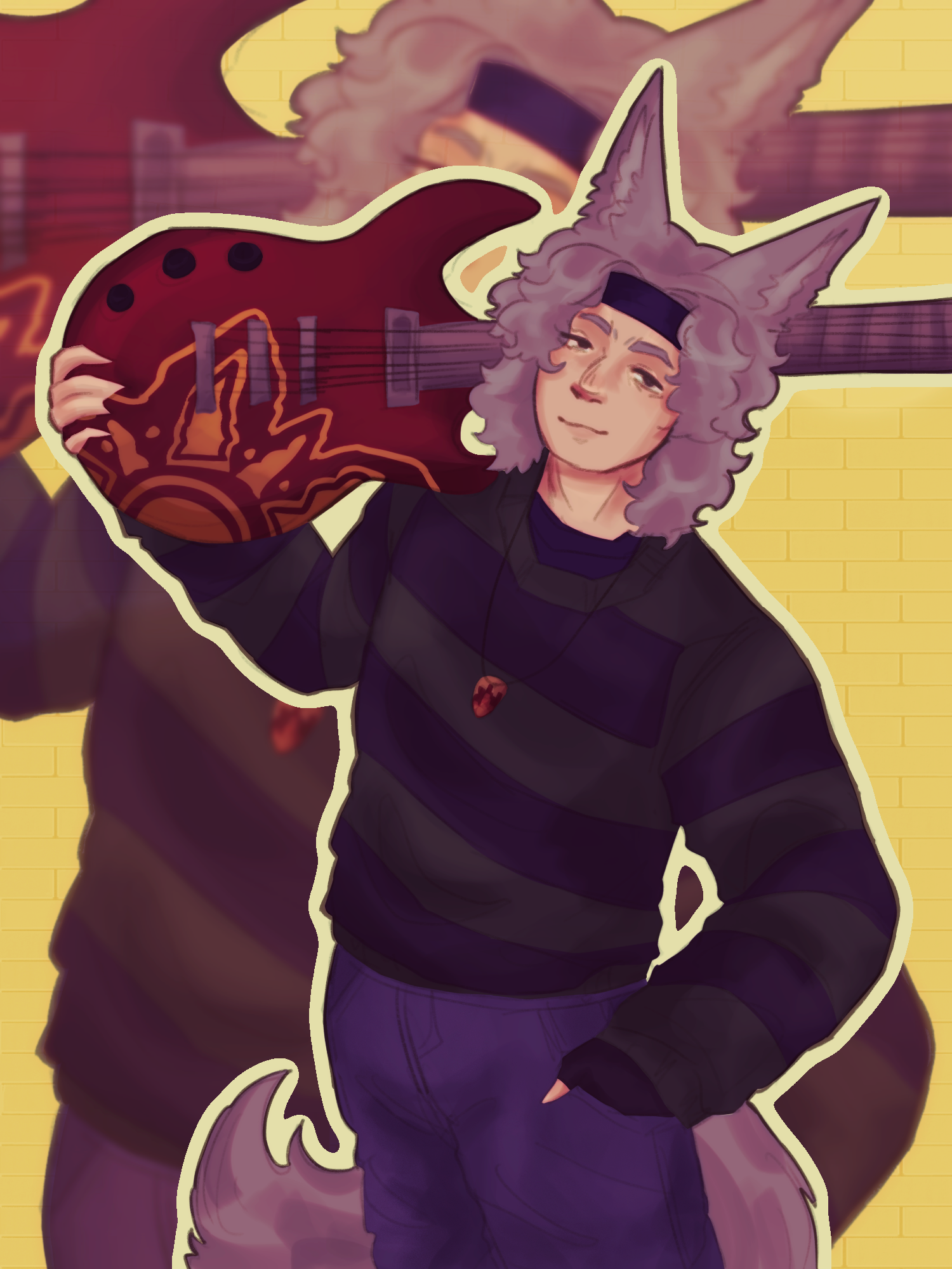 Art depicts a character with animal ears and a fluffy tail who's holding a guitar.