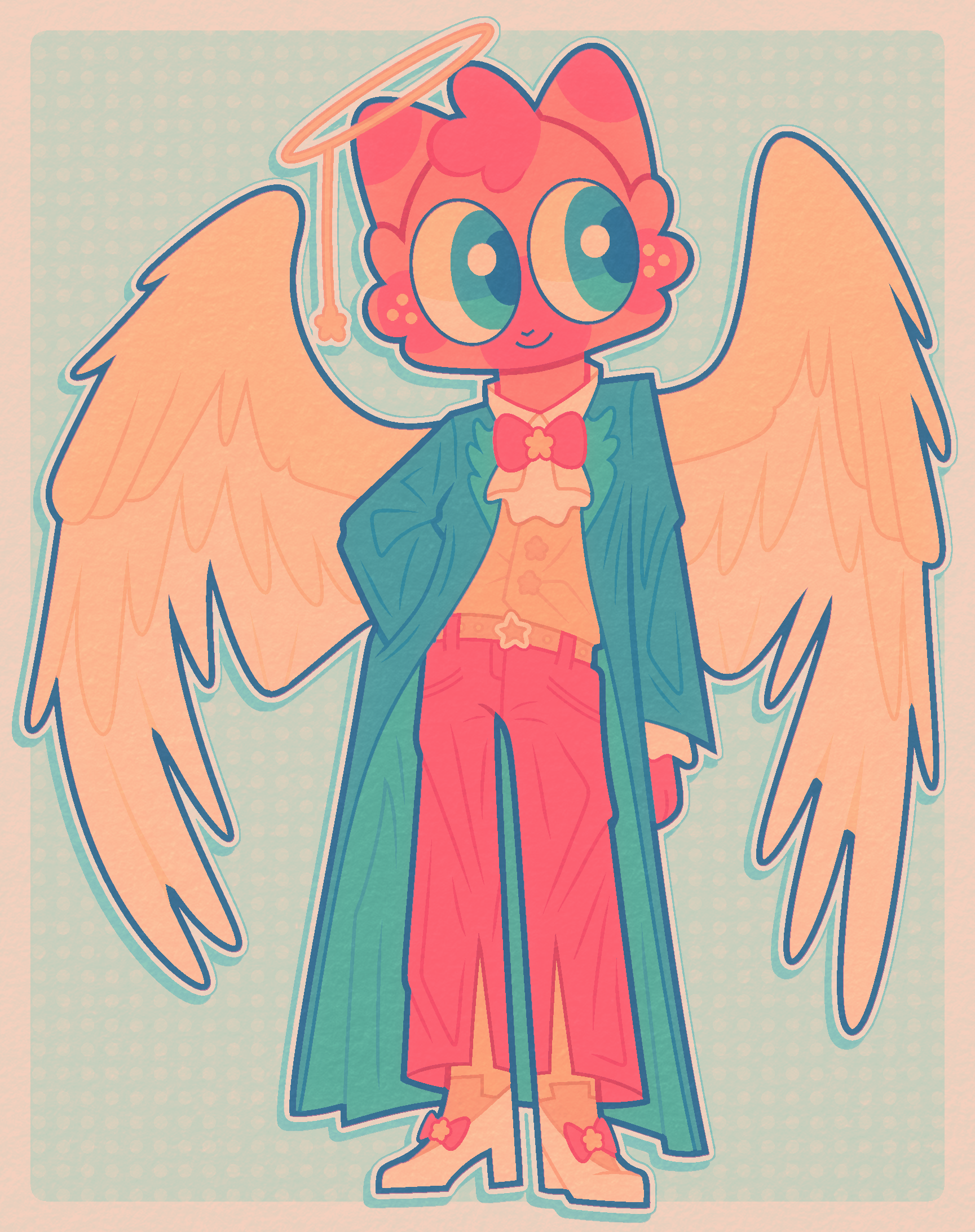 Anthro cat-like fursona named Aliana with pastel color palette, halo, and wings