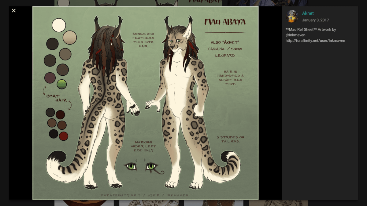 Refsheet UI example with OC reference sheet