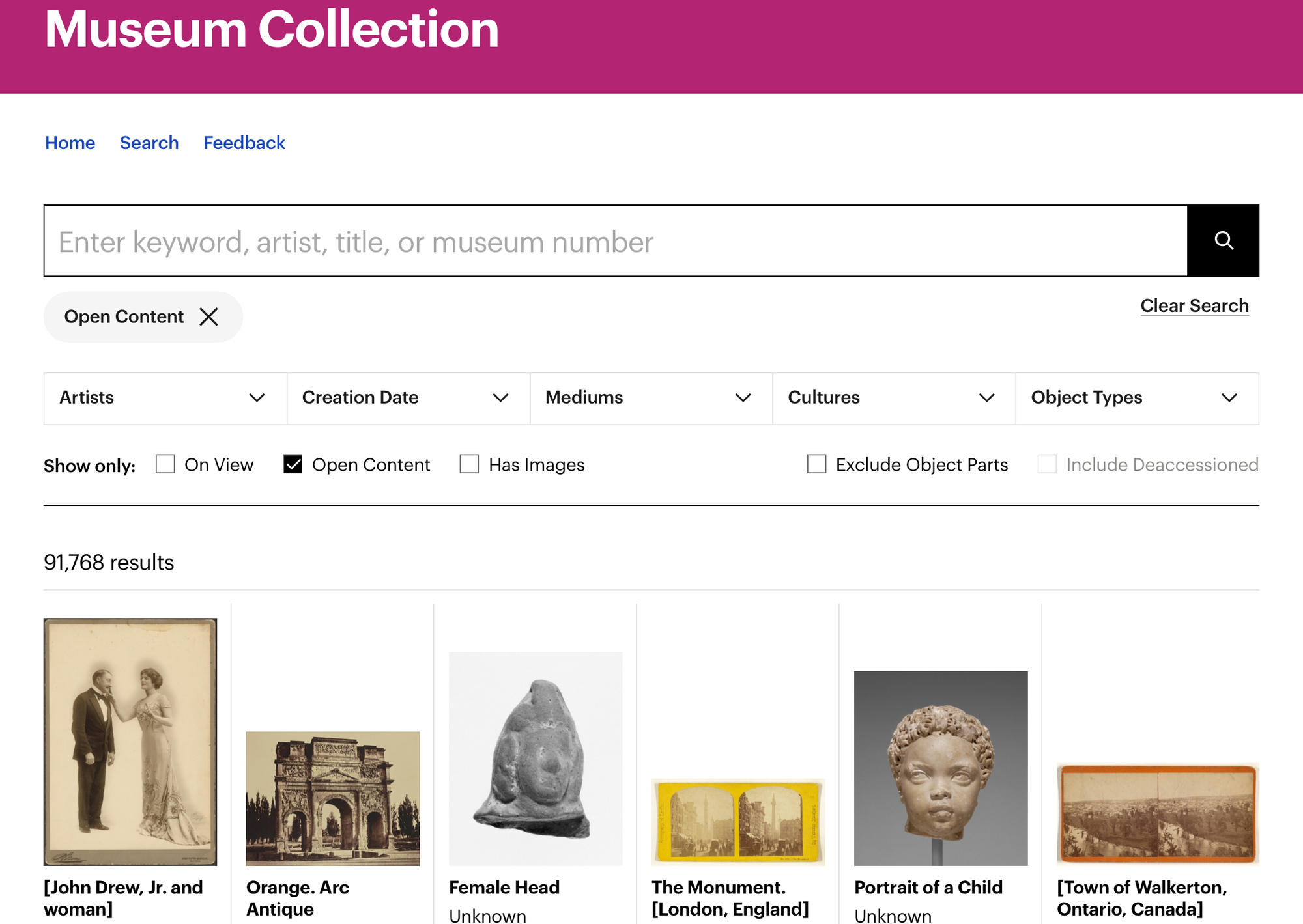 The Getty Museum Collection has a variety of art images.