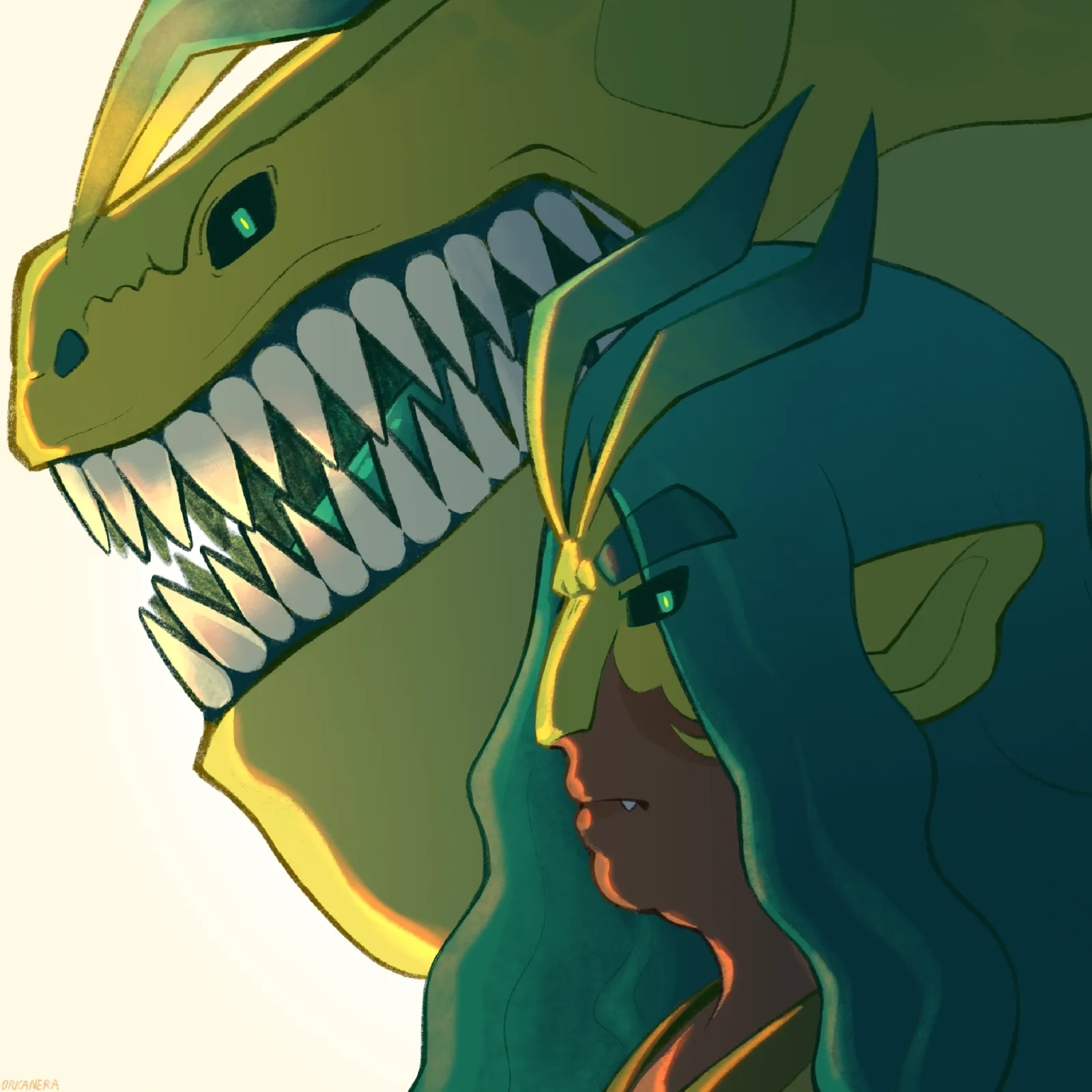 Art depicts both the dragon form and humanoid form of a dragon OC, and the humanoid form has dragon eyes.