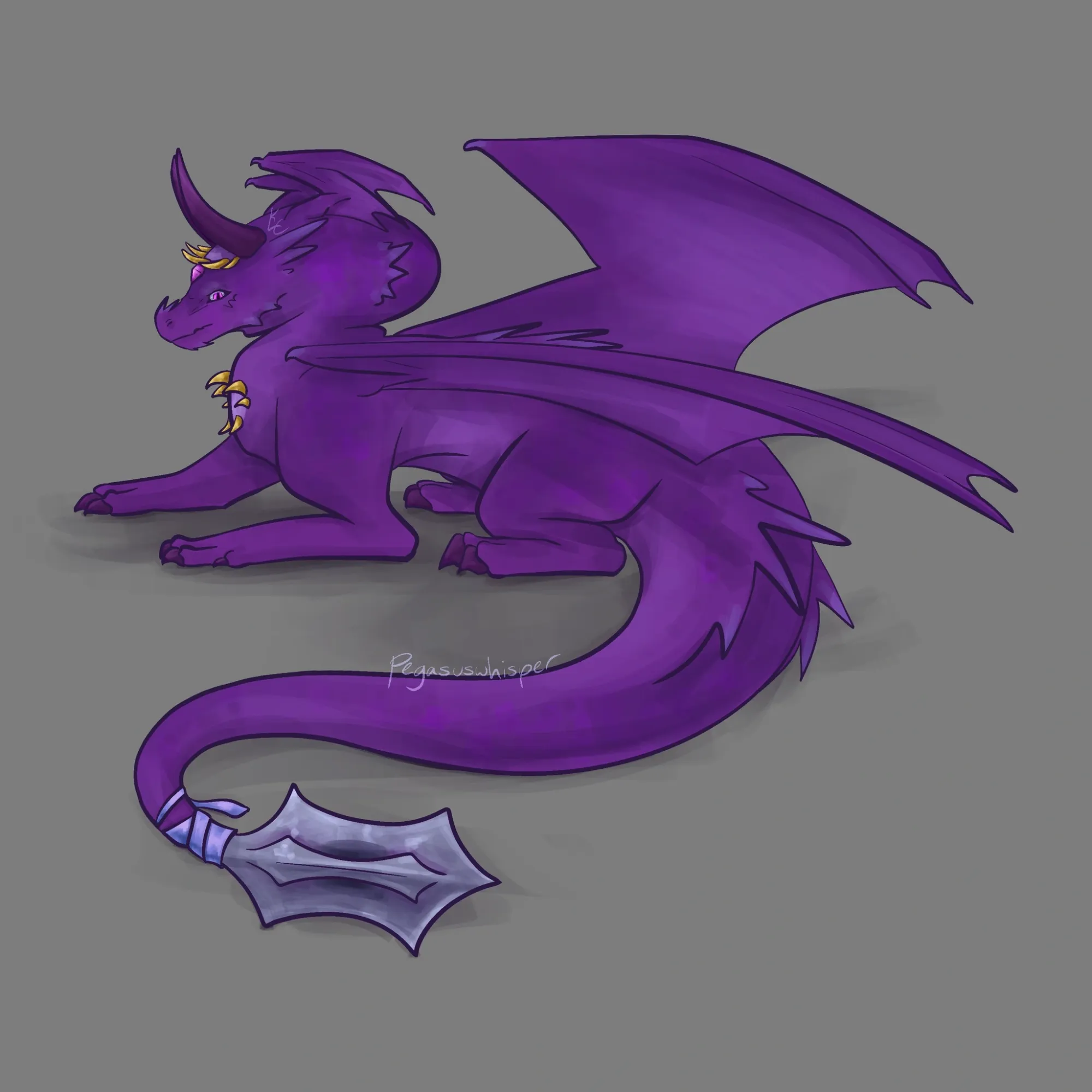 Art depicts a regal purple dragon OC who appears to be a strong guardian.