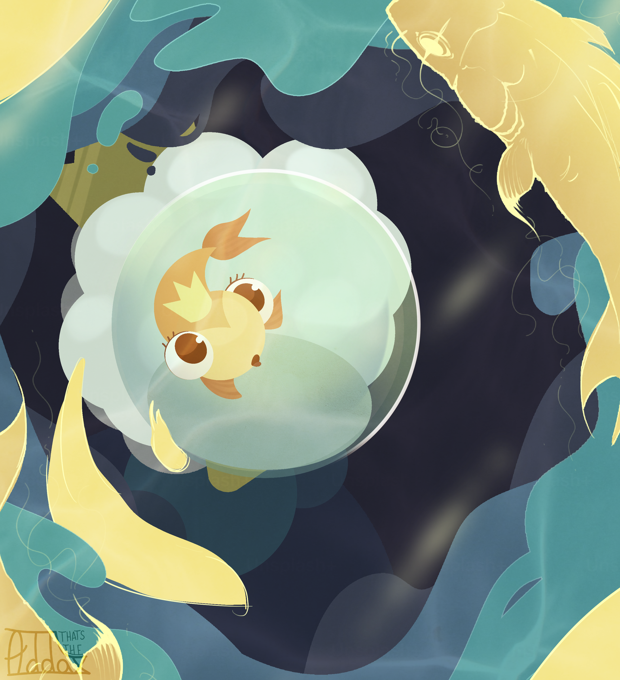 Art depicts a fish princess who has a goldfish tail.