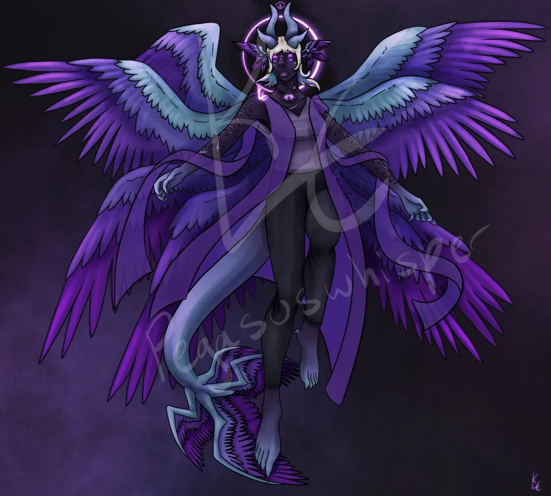 Art depicts a god-like character with horns and a tail who consumes the souls of other Watchers.