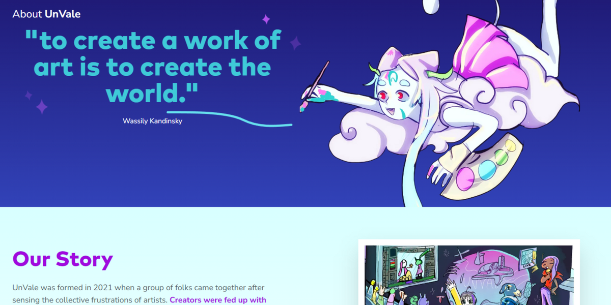 A screenshot of the new About page for UnVale