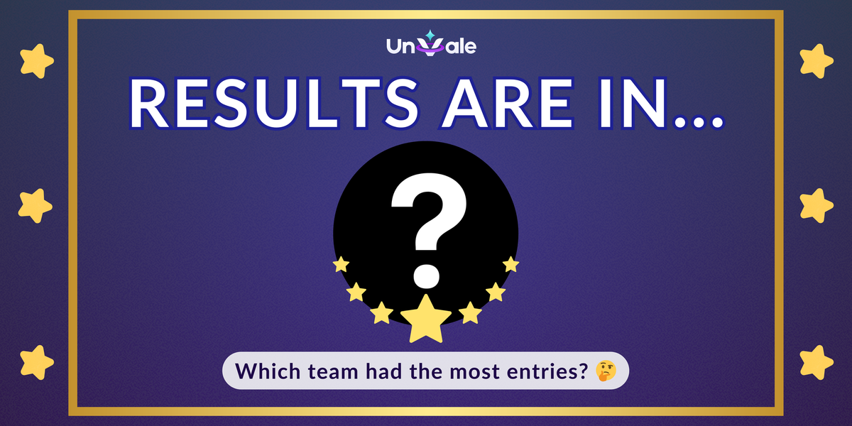 UnVale results for Slumber Party event are in but not yet revealed. Stars frame a circle with a question mark.