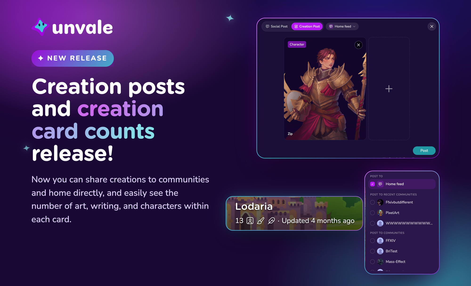Changelog: Creation sharing and art/writing count indicator