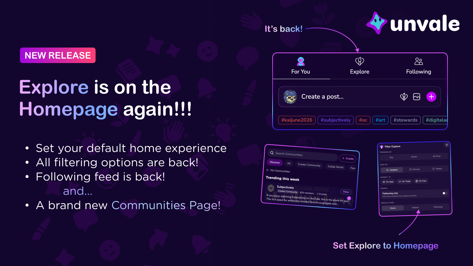 Changelog: Explore on Homepage + Improved Filtering + New Communities Page