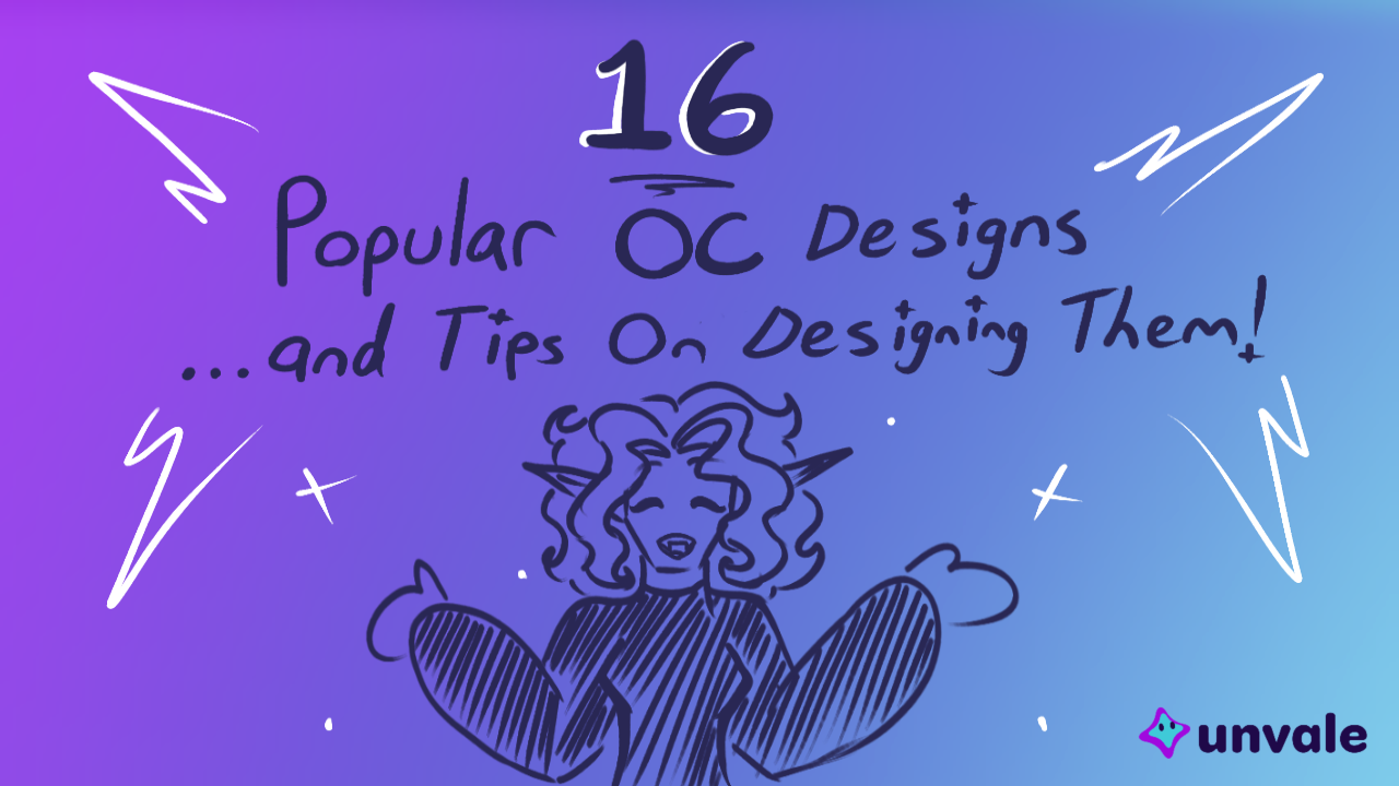 A doodle of the vampiric blog writer with the text "16 Popular OC Designs and Tips On Designing Them!"