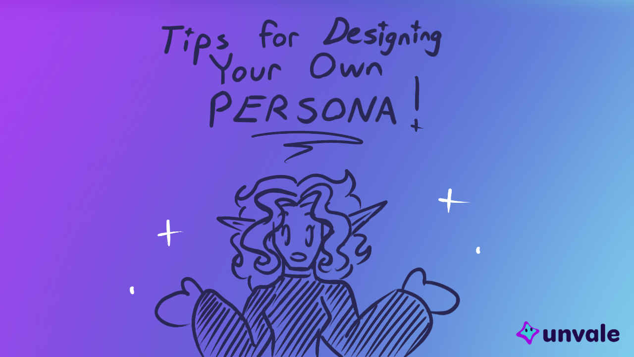 Doodle of the blog writer with her hands up below the title that reads "Tips for Designing Your Own PERSONA!"