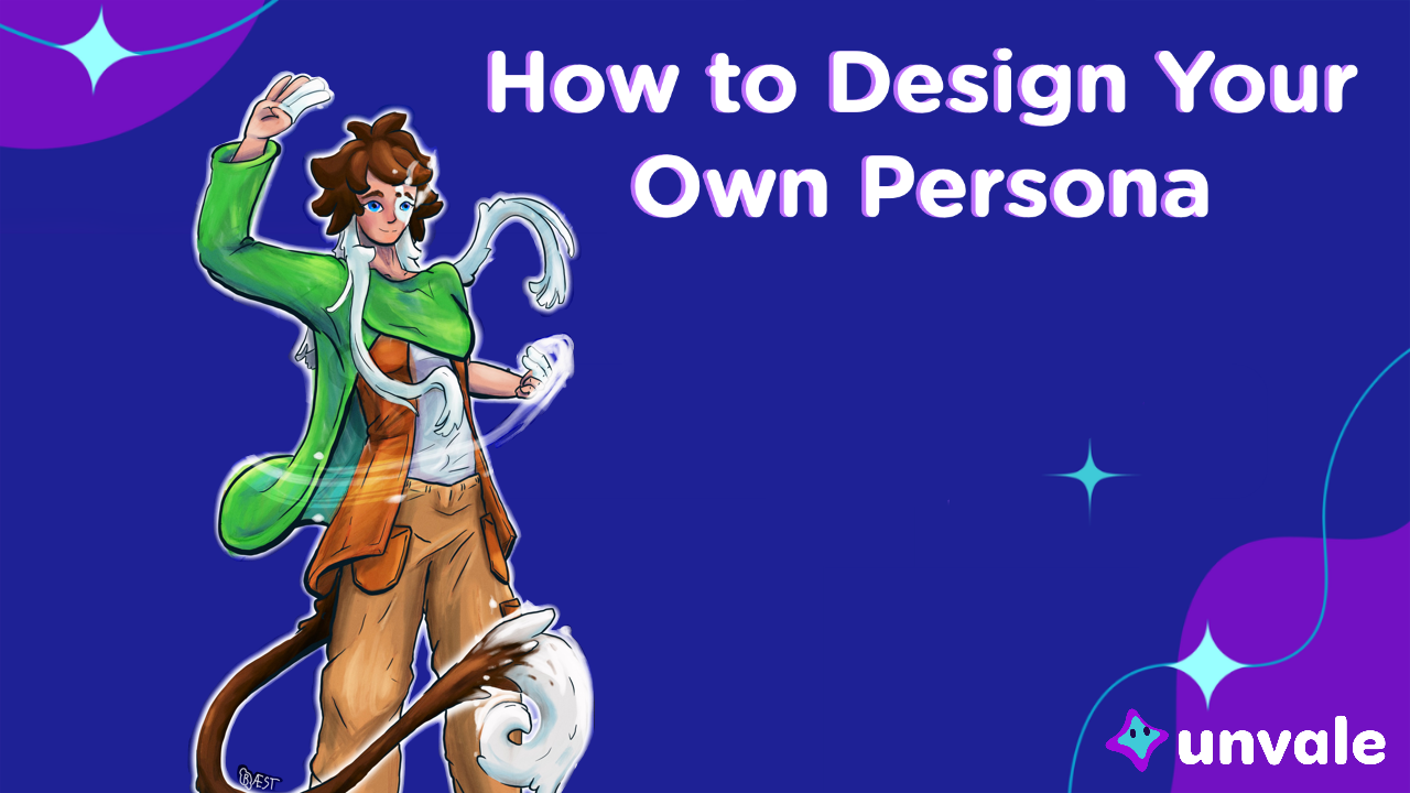 Art depicts a persona with glowing features and a green cape next to the text "How to Design Your Own Persona."