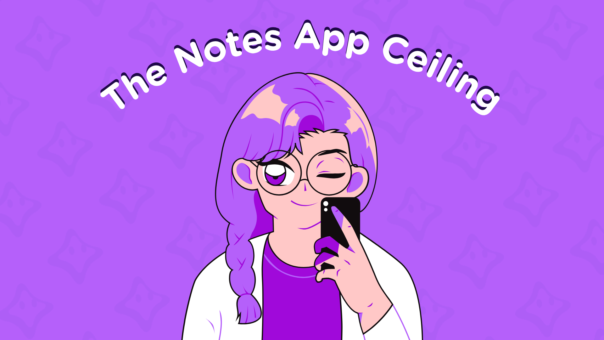 OC Notes app organization signs to move on winking anime style character with phone