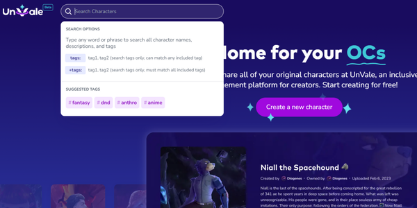 A screenshot of UnVale's new search functionality