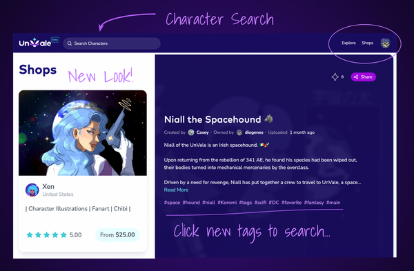 Changelog: Hashtag and character searching, improved look, and Shop search