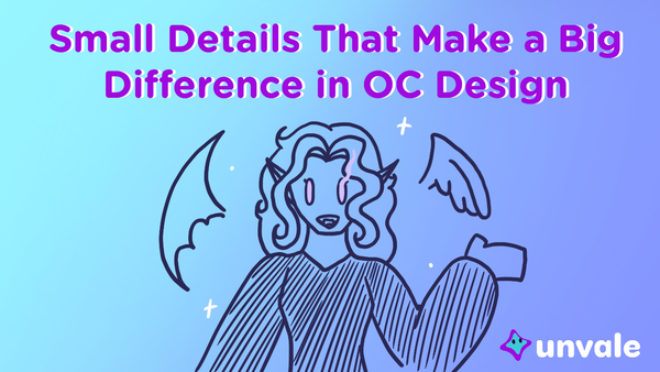 Image depicts a doodle of the blog writer with glowing eyes and wings, underneath the text that reads "Small Details That Make a Big Difference in OC Design."