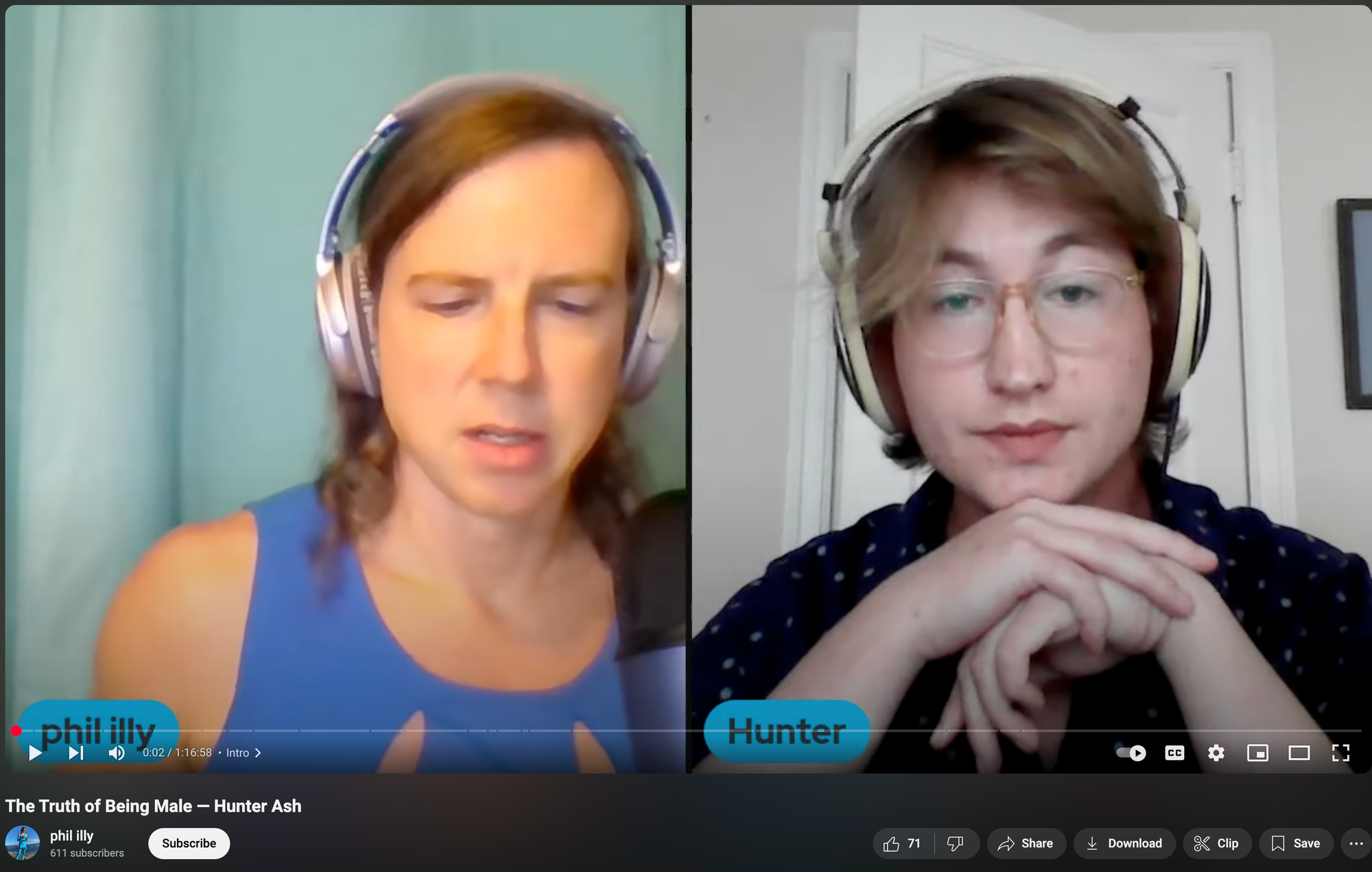 Screenshot of Hunter Ash's appearance on "The Truth of Being Male" on YouTube.