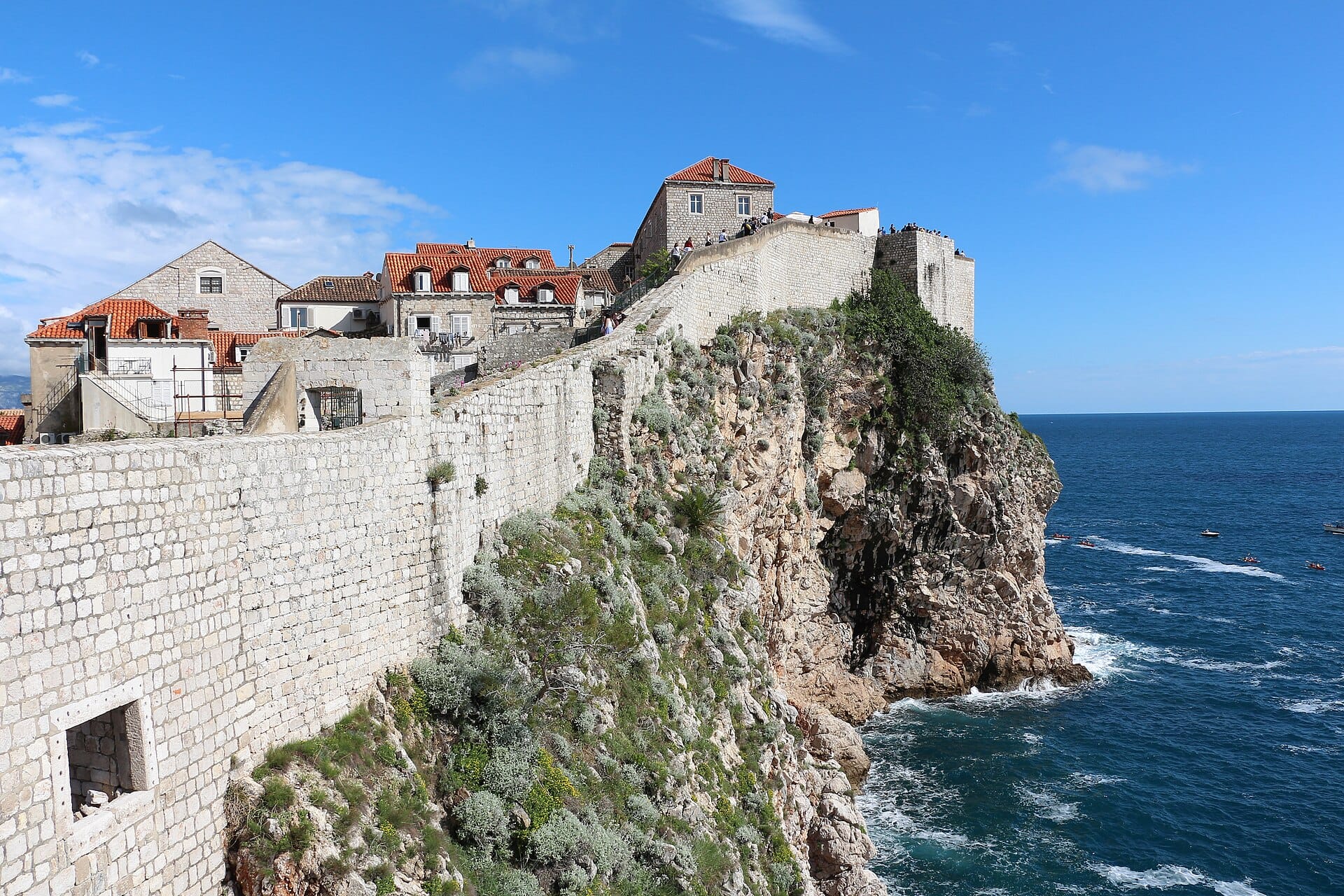 Dubrovnik's city walls running along the cliffs above the Adriatic