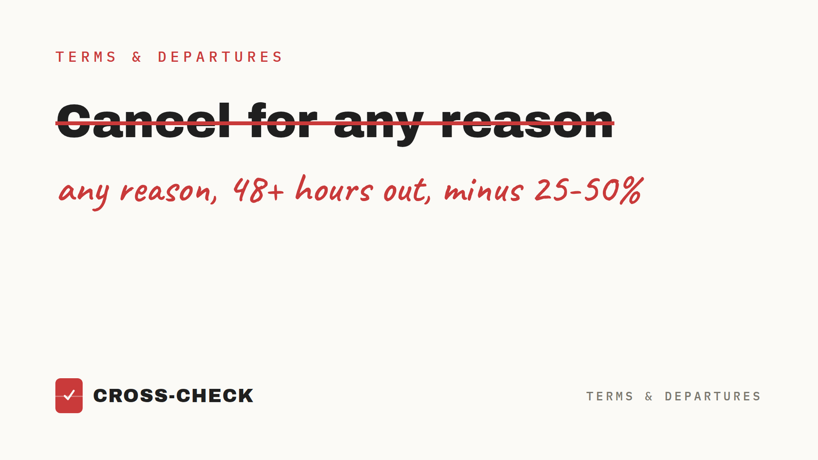 "Cancel For Any Reason" insurance: four words, three conditions, and a 25% haircut