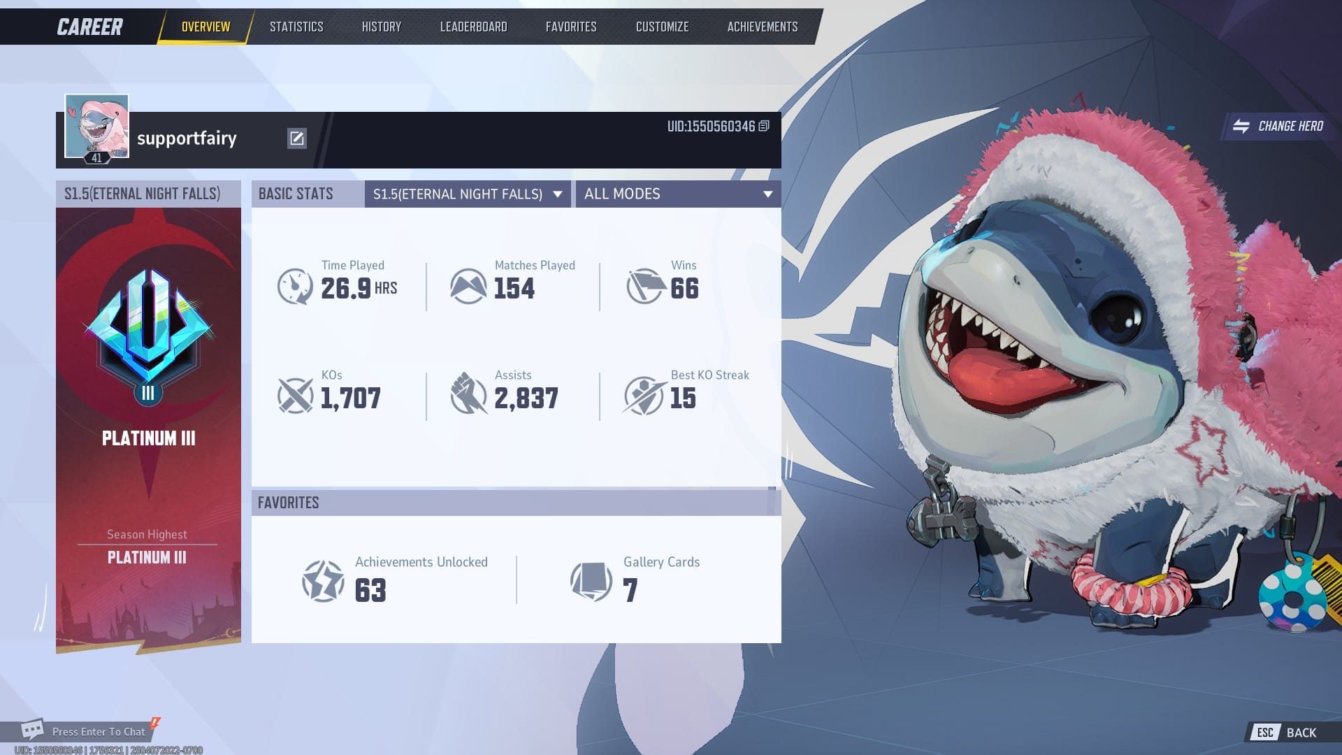 Jeff The Landshark from Marvel Rivals in the Career Overview Page