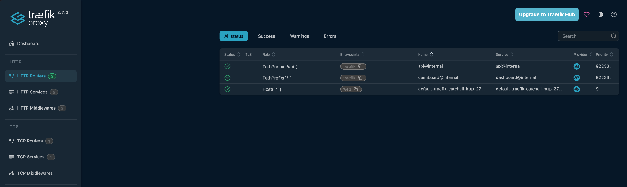 screenshot of Traefik Proxy dashboard with more routes