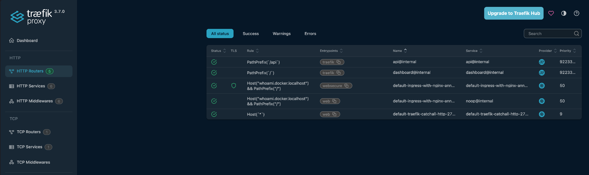 screenshot of traefik dashboard
