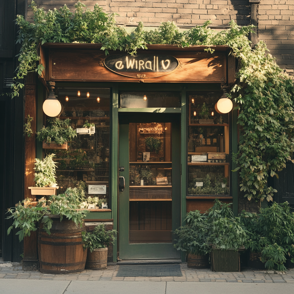 Vintage cannabis shop storefront