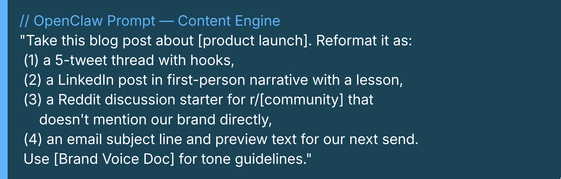 OpenClaw prompt for content engine