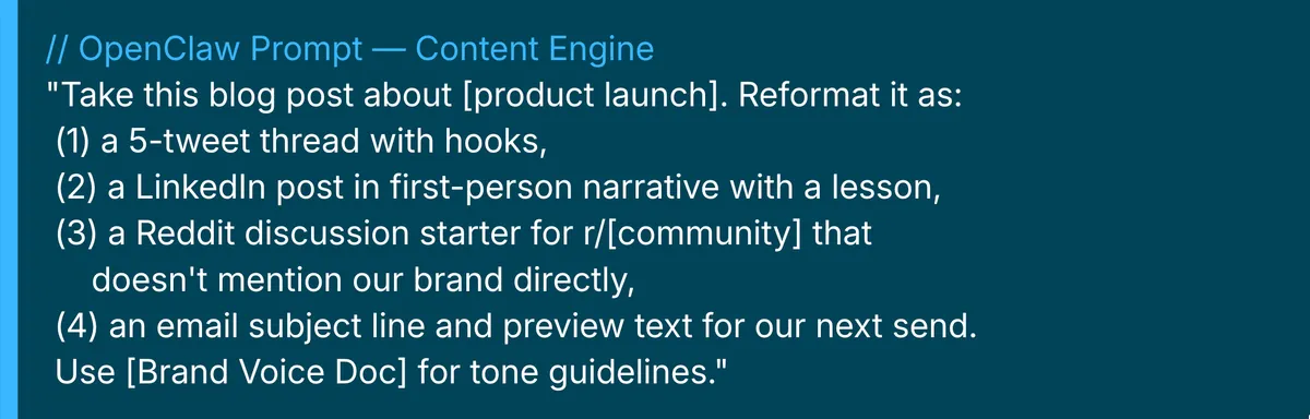 OpenClaw prompt for content engine
