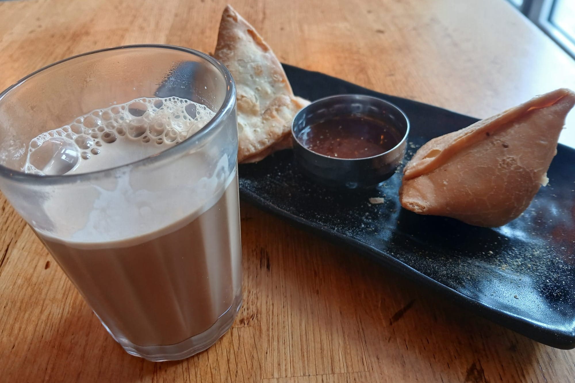 Chai and samosas at Chai & Chaat.