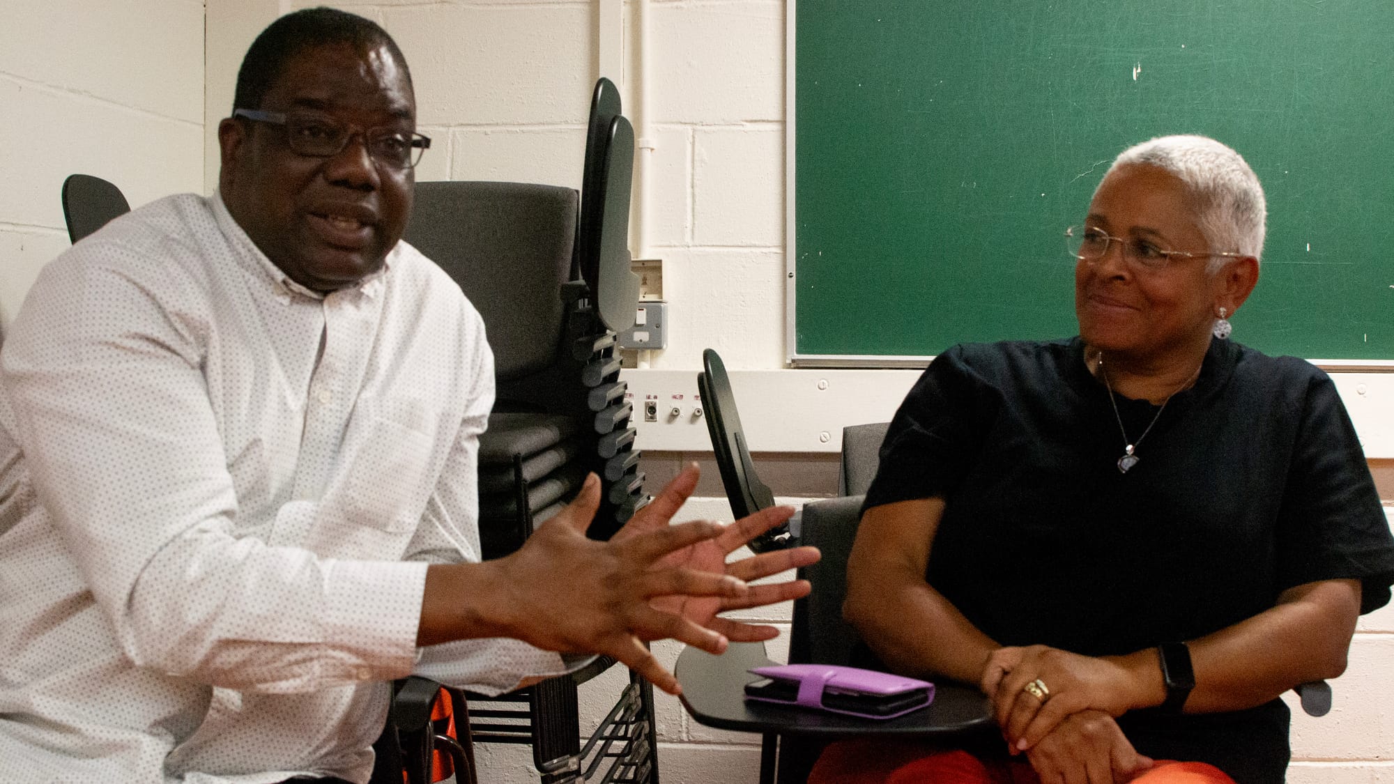 Lassane Ouedraogo (L) and Philomena Mullen during a Q&A session. 