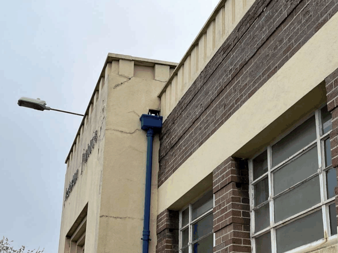 View of cracking to the rendered section of the front elevation