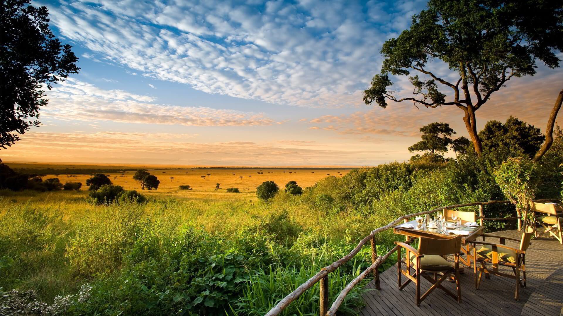 Open guest area at a luxury Laikipia camp at sunrise