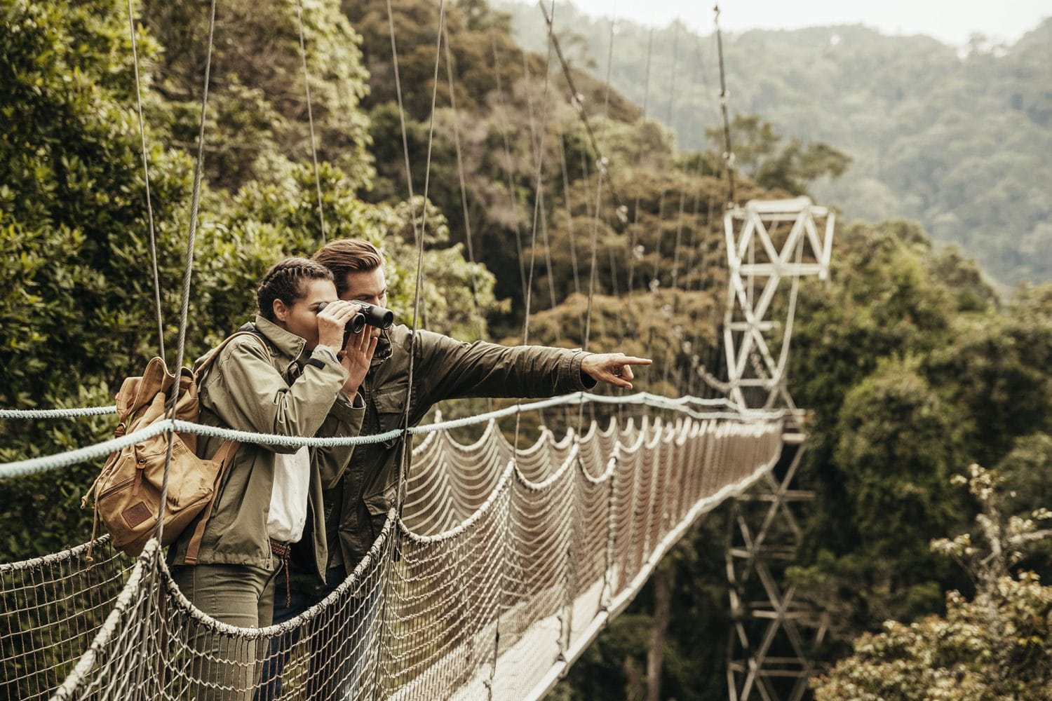 Couple on the Nyungwe Forest canopy walkway, Rwanda