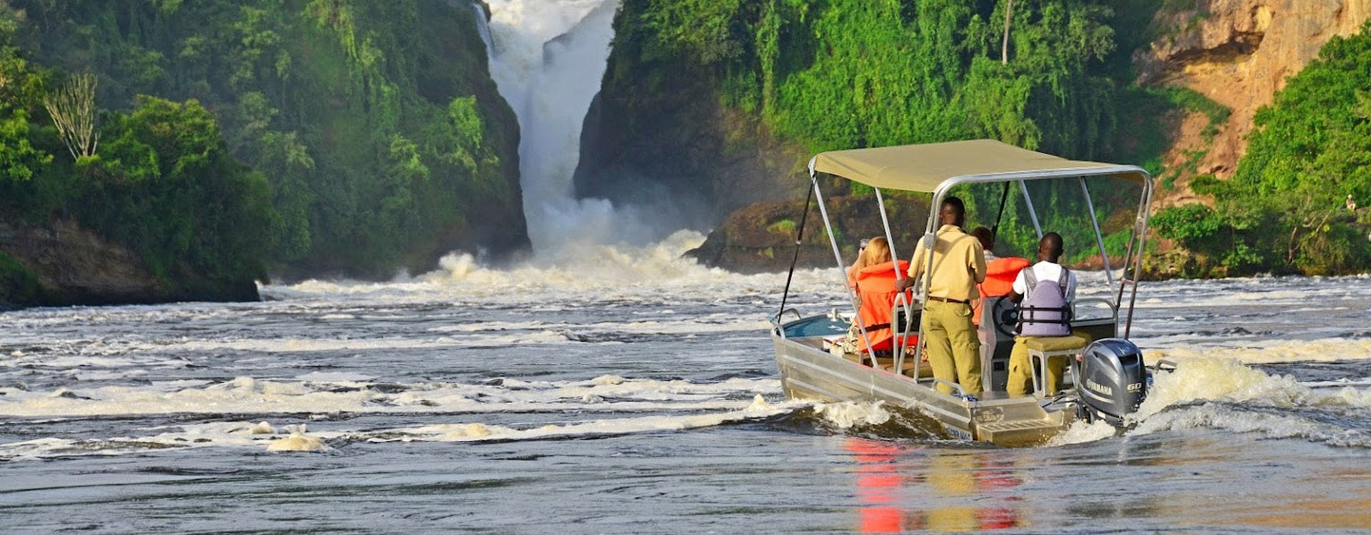 Murchison Falls National Park at sunset, Nile River boat safari, Uganda