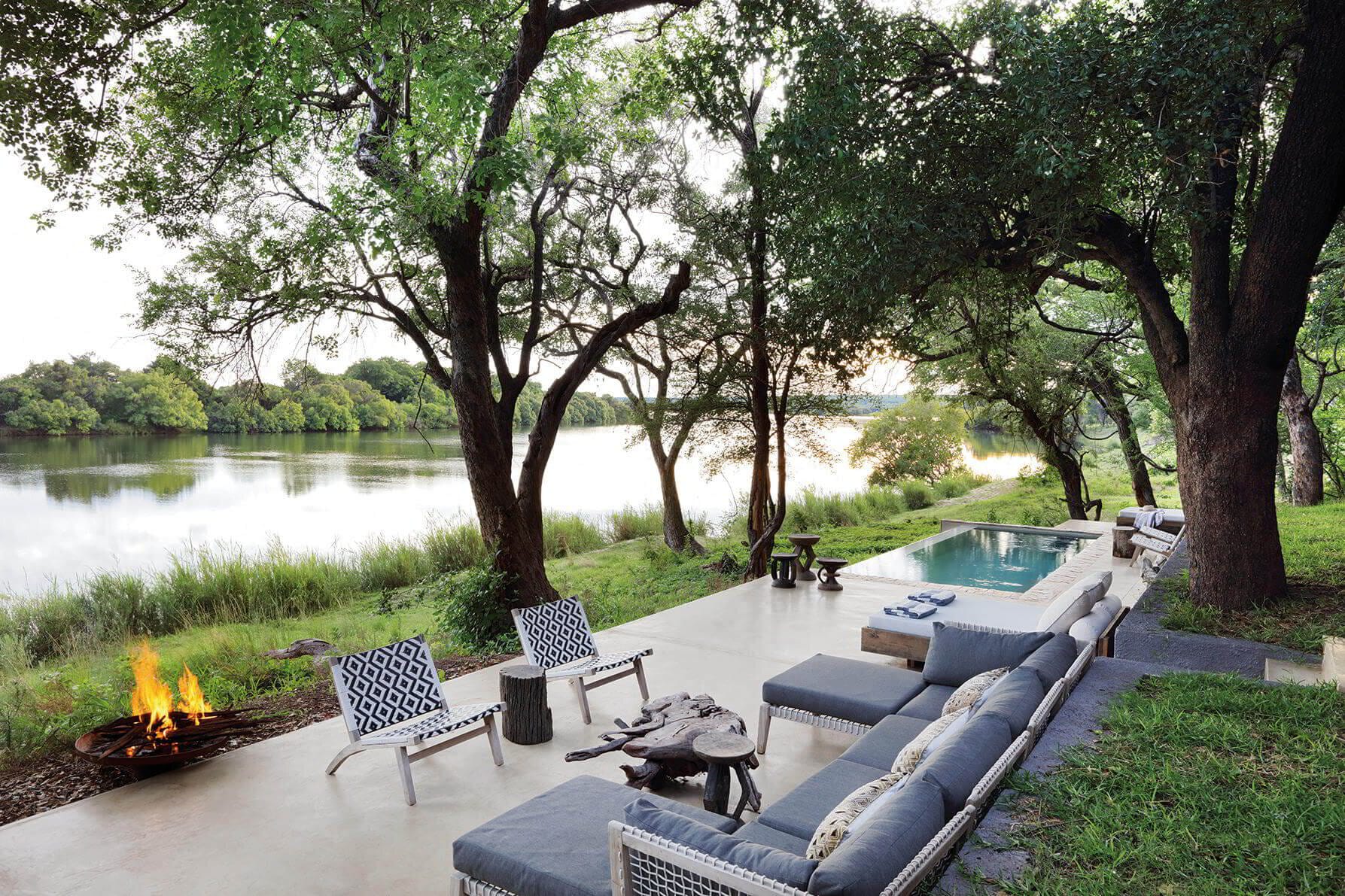 Outdoor living area on the Zambezi inside the Matetsi private concession, the route for our nine-night Zimbabwe itinerary