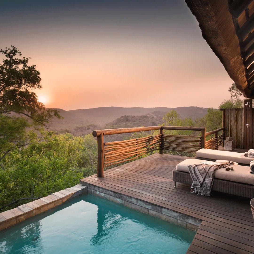 View across the rolling hills of the Phinda Private Game Reserve in KwaZulu-Natal at first light